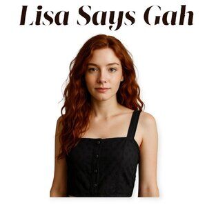 Lisa Says Gah Black Eyelet Button Front Crop Top Organic Cotton XS Square Necked